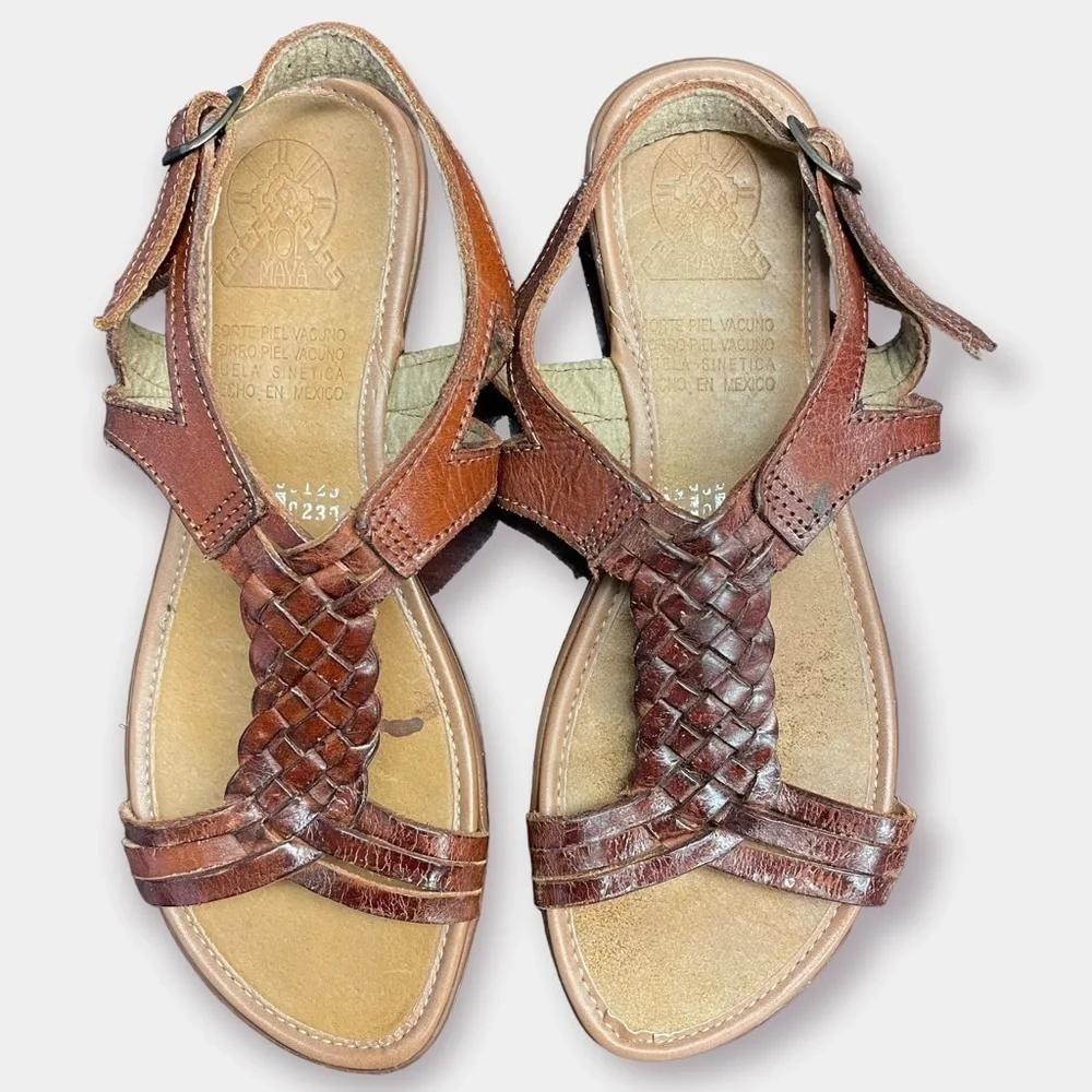Maya Leather Sandals Authentic Made in Mexico Manmade Size 9